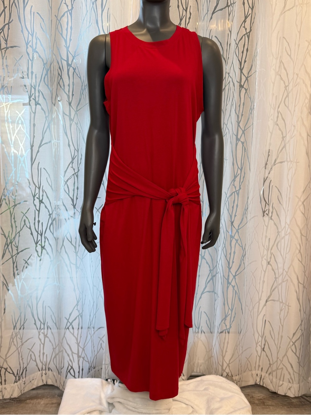 Coolibar Jupiter Midi Dress Red Size L UPF 50+ Sun Protection Tie Front Beach
